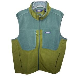 Lands' End Men's Large Green Blue Full Zip Fleece Vest Outdoor Hiking‎ Trail
